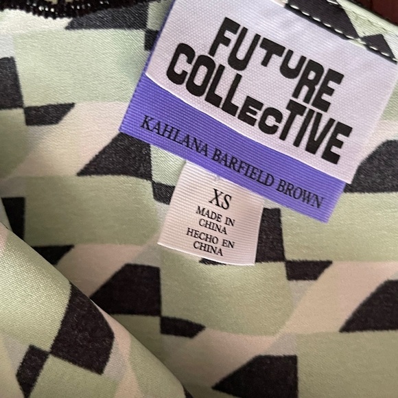 Future Collective Green Black Geometric Lace Trim Satin Slip Dress Women's XS - Picture 5 of 12